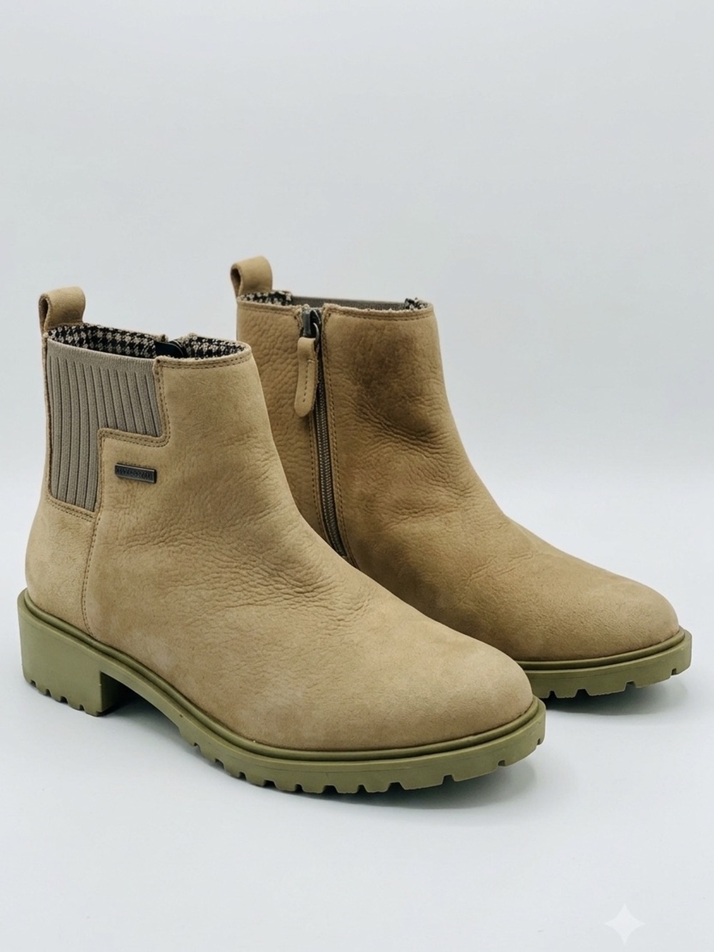 Rockport Tan Suede Waterproof Chelsea Ankle Boots Zip Lug Sole 7.5 Gorpcore